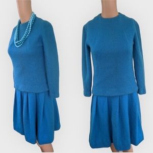 60s Blue Dress Suit Mod Fuzzy Jacket Vintage XS